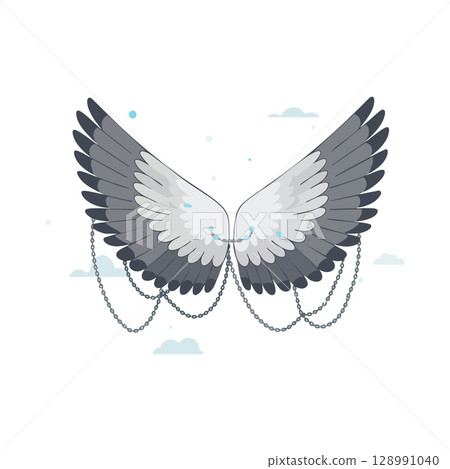 Dark and light feathered angel wings with chains vector illustration design Dark and light feathered angel wings with chains vector illustration design 128991040
