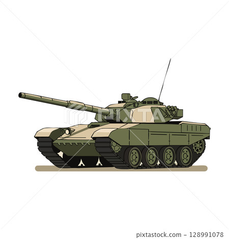 Military tank armored vehicle with camouflage pattern and long barrel vector illustration 128991078