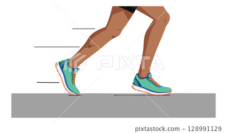 Human Legs Running in Blue Sneakers with Motion Lines Vector Illustration Human Legs Running in Blue Sneakers with Motion Lines Vector Illustration 128991129