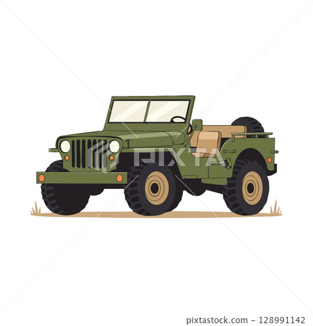Military style green off-road jeep illustration vector graphic design 128991142