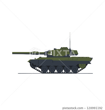 Military tank side view vector illustration in green and black colors for defense and combat design Military tank side view vector illustration in green and black colors for defense and combat design 128991192