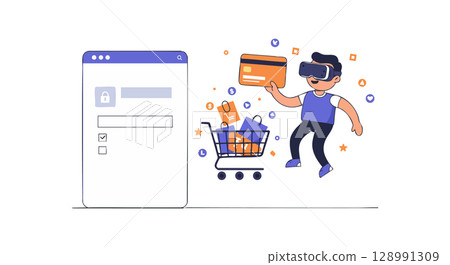 Online shopping payment security illustration with credit card and login form vector 128991309