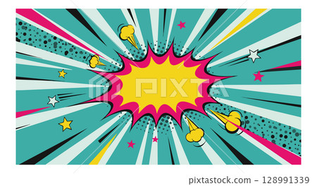 Cartoon Pop Art Explosion Background with Colorful Stars and Retro Burst Vector Illustration Cartoon Pop Art Explosion Background with Colorful Stars and Retro Burst Vector Illustration 128991339