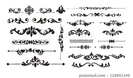 Vintage ornamental decorative borders and flourishes black vector design elements 128991349