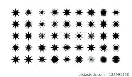 Black Starburst Shapes Collection Vector with Various Sharp and Rounded Points for Design 128991368