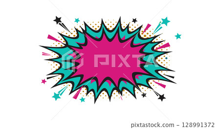 Comic Style Burst Background in Pink and Teal with Star Accents Vector Illustration 128991372