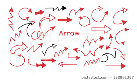 Red and Black Hand Drawn Arrows Vector Set for Graphic Design and Illustration 128991397
