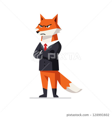 Fox character wearing black suit and red tie with confident posture vector illustration Fox character wearing black suit and red tie with confident posture vector illustration 128991602