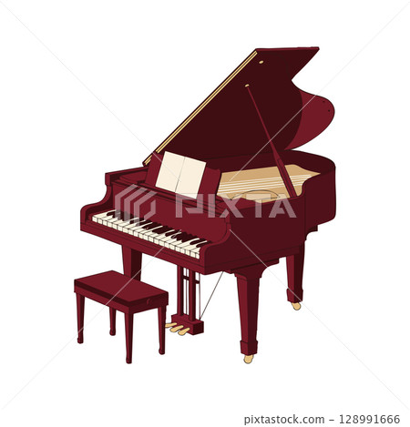 Grand piano with matching bench detailed vector illustration in burgundy red color Grand piano with matching bench detailed vector illustration in burgundy red color 128991666