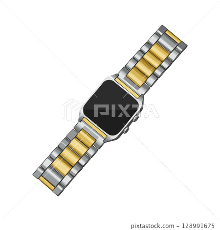Smartwatch with silver and gold metal band modern wearable technology accessory Smartwatch with silver and gold metal band modern wearable technology accessory 128991675