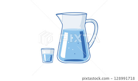 Blue Water Pitcher with Glass Illustration Vector for Refreshing Drink Concept 128991718