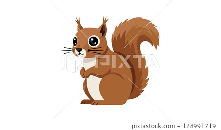 Cute brown squirrel sitting with fluffy tail vector illustration in natural pose Cute brown squirrel sitting with fluffy tail vector illustration in natural pose 128991719