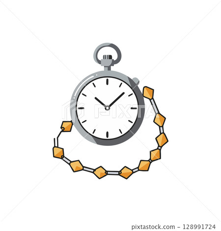 Pocket watch with orange bead chain vintage style vector illustration classic timepiece 128991724