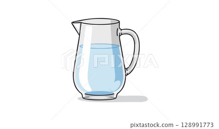 Water pitcher with handle and transparent container filled with blue liquid vector illustration 128991773