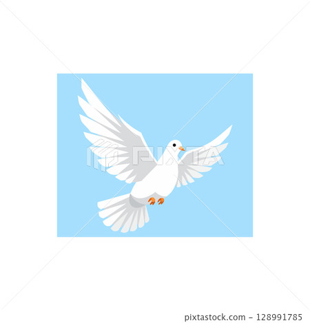White dove flying with spread wings blue background vector illustration peaceful symbol 128991785