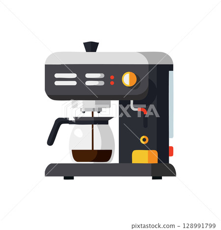 Coffee maker machine brewing fresh coffee with glass pot and control panel vector illustration 128991799