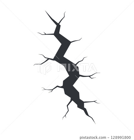 Cracked ground fissure vector illustration in black silhouette style for graphic design use Cracked ground fissure vector illustration in black silhouette style for graphic design use 128991800
