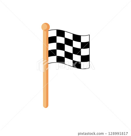 Checkered racing flag on wooden pole vector illustration for motorsport finish line icon Checkered racing flag on wooden pole vector illustration for motorsport finish line icon 128991817