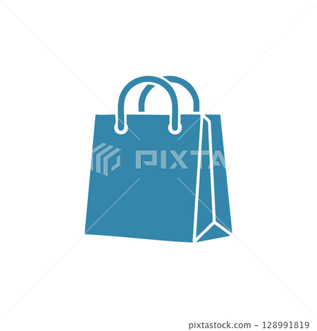 Blue shopping bag icon vector illustration with handles and side view design 128991819