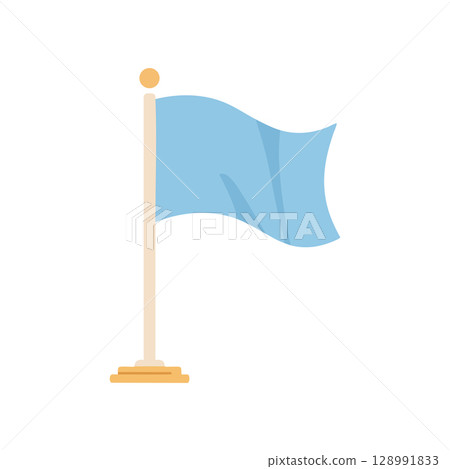Light blue flag on beige pole vector illustration with waving effect and simple design Light blue flag on beige pole vector illustration with waving effect and simple design 128991833