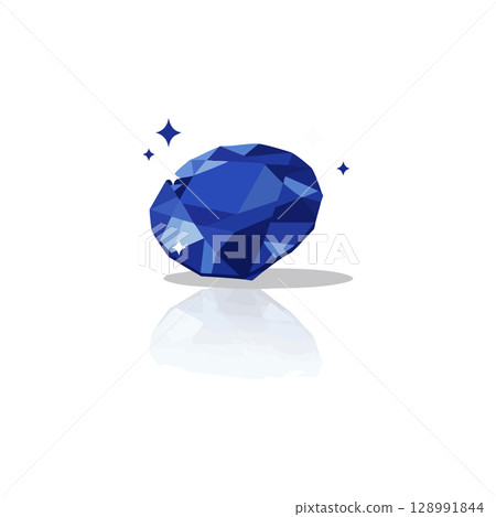Blue Sapphire Gemstone Vector Illustration with Sparkles and Reflection Design 128991844