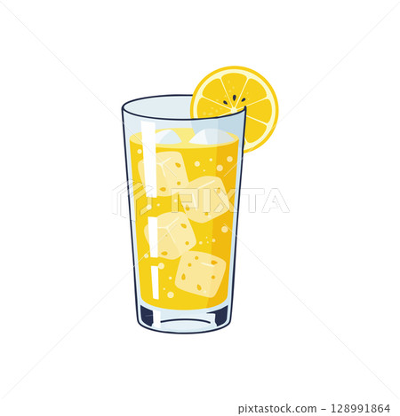 Glass of cold lemon juice with ice cubes and... - Stock Illustration ...