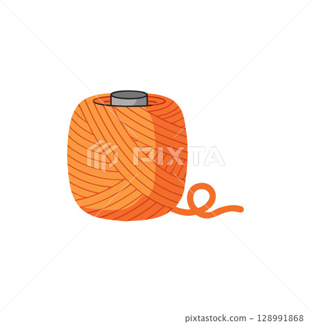 Orange thread spool illustration for sewing crafts and textile projects vector 128991868