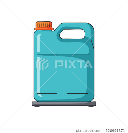 Blue plastic container with orange cap for liquid storage vector illustration 128991871