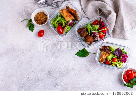 Meal prep concept. Healthy food in container. Meal prep concept. Healthy food in container. 128992008