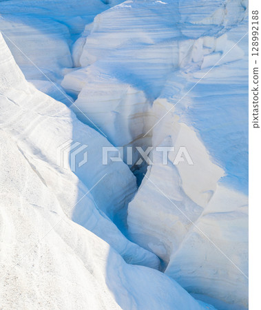 White chalk cliffs in Sarakiniko, Milos island, Cyclades, Greece White chalk cliffs in Sarakiniko, Milos island, Cyclades, Greece 128992188
