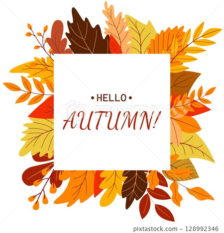 Hello autumn greeting seasonal card 128992346