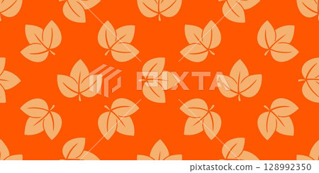 Simple autumn print with yellow leaves on orange background Simple autumn print with yellow leaves on orange background 128992350