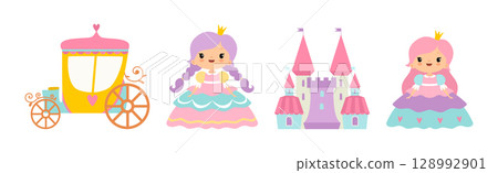 Little Princess Object and Royal Attribute Vector Set 128992901