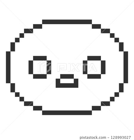 Scared kawaii emoji emoticon vector pixel art, black 8 bit surprised face with fear big eyes, frightened expression 128993027