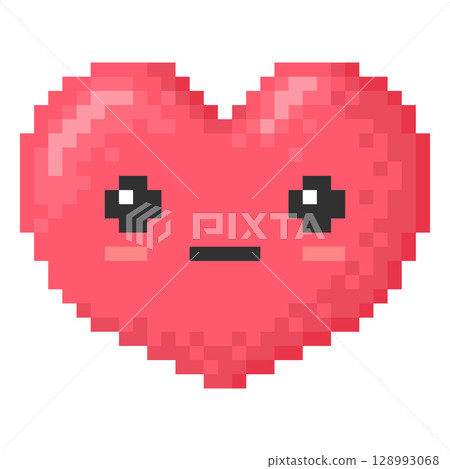 Restrained kawaii emoji emoticon heart shape face vector pixel art, red 8 bit silent face, cute patient retro avatar 128993068