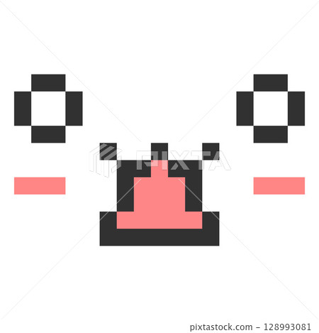Surprised kawaii emoji emoticon vector pixel art, black and pink outline 8 bit pixelated astonished face with big eyes 128993081