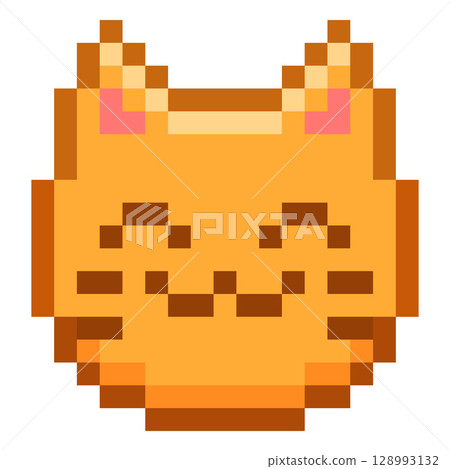 Happy cat emoji emoticon vector pixel art, orange pixelated smile muzzle, cute pet face retro video game positive avatar Happy cat emoji emoticon vector pixel art, orange pixelated smile muzzle, cute pet face retro video game positive avatar 128993132