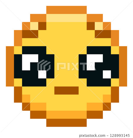 Awe emoji emoticon vector pixel art, yellow astonished face with surprised huge eyes, retro 8 bit video game shy avatar Awe emoji emoticon vector pixel art, yellow astonished face with surprised huge eyes, retro 8 bit video game shy avatar 128993145