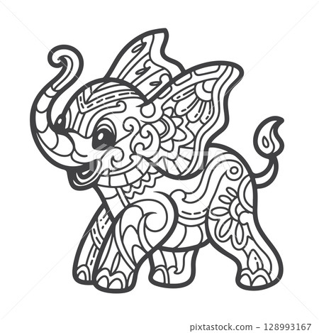 Black and white Elephant mandala arts isolated on white background Black and white Elephant mandala arts isolated on white background 128993167