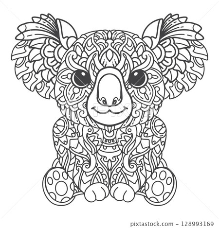 Black and white Koala mandala arts isolated on white background Black and white Koala mandala arts isolated on white background 128993169