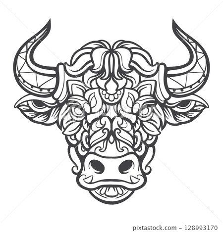 Black and white Bulls mandala arts isolated on white background Black and white Bulls mandala arts isolated on white background 128993170