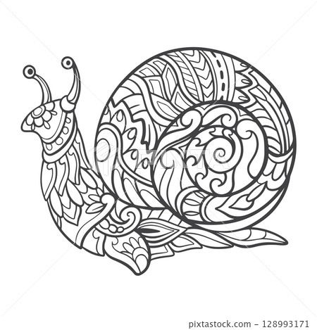 Black and white snail mandala arts isolated on white background Black and white snail mandala arts isolated on white background 128993171