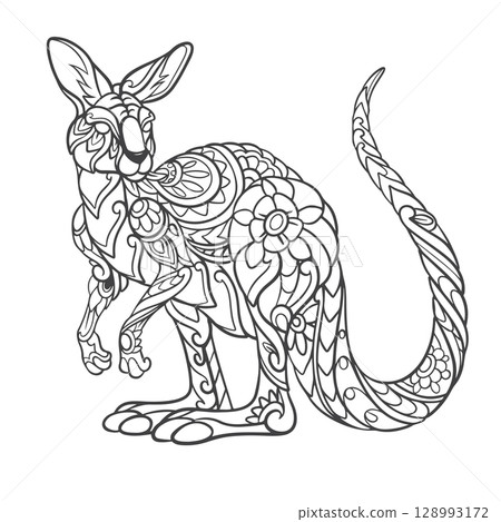 Black and white Kangaroo mandala arts isolated on white background 128993172