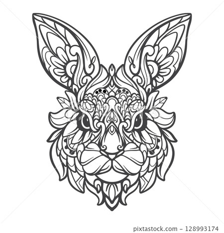 Black and white Rabbit head mandala arts isolated on white background 128993174