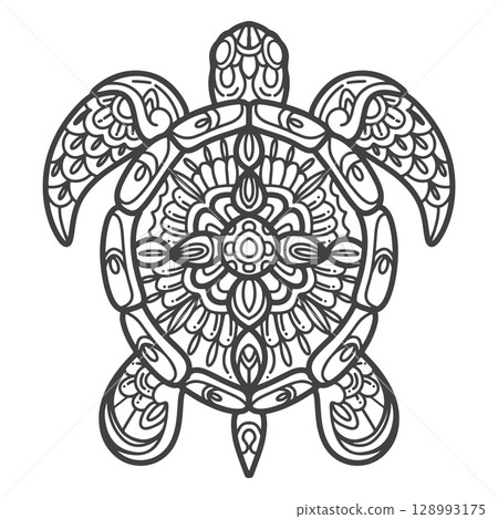 Black and white Turtle mandala arts isolated on white background Black and white Turtle mandala arts isolated on white background 128993175