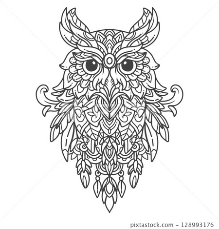 Black and white Owl mandala arts isolated on white background Black and white Owl mandala arts isolated on white background 128993176
