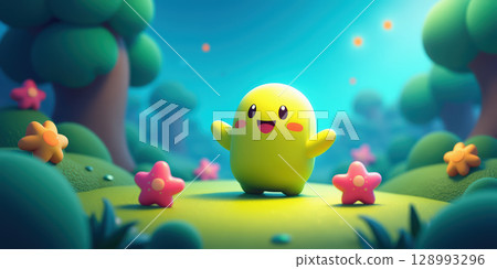 Cute character in whimsical forest setting 128993296