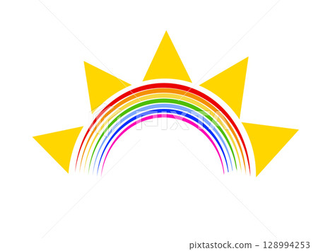 Logo rainbow and sun. hand drawn. Not AI, Vector illustration 128994253