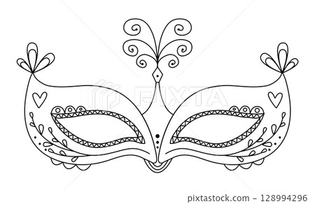 Masquerade mask for carnival black line illustration 128994296