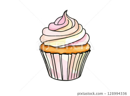 Watercolor vector illustration of a cupcake. 128994336